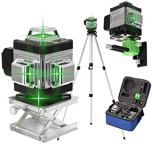 Multifunzione 16 linee Livello laser 3° Funzione autolivellante Strumento di livellamento Adesivo da parete e da terra omnidirezionale Linea verticale orizzontale obliqua con barra di prolunga in