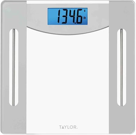 Taylor Smart Weight Tracking Scale with Precision Hub App for Body Weight with Smart App Connectivity, 400 lb Capacity, Glass & Silver Platform, Blue Backlit Display, Sync with 3rd Party App, Clear