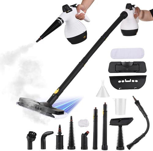 Pulitore a vapore portatile 1000 W, pulitore a vapore per finestra con 15 accessori, elimina il 99,9% di virus e batteri, pulitore a vapore per divano, pavimento, finestre, tappeti, cucina,