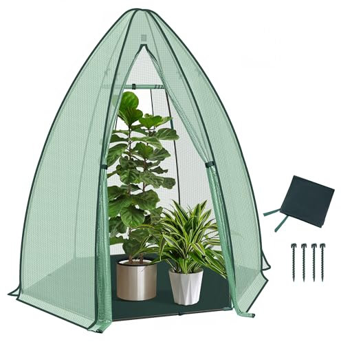 WOLTU Serra, Tenda di Coltivazione, Mini Serra, 130gsm PE Isolante Piccola Serra Semi-Traslucida con Porte a Zip e Telo di Fondo per Giardino, Patio, Esterno, 160x160x180cm, Bianco