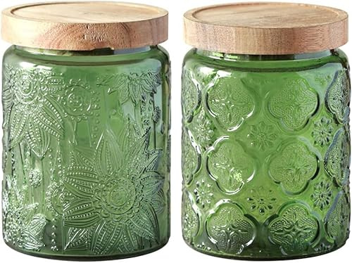 YOUSIS Vorratsdosen Glas mit Deckel Luftdicht, Vorratsgläser Glasbehälter 700ML (Green Begonia Sunflower,Round,700ml/24oz)