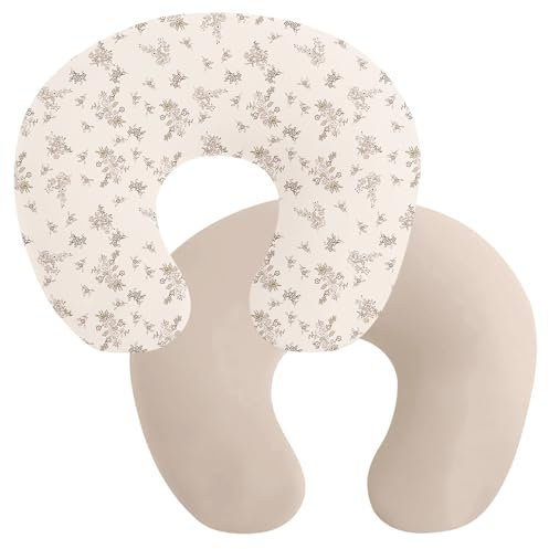 Winmany Stillkissenbezug, abnehmbar, für Jungen und Mädchen, bequem, atmungsaktiv und waschbar, 57 x 45 cm, Beige + Khaki, 2 Stück