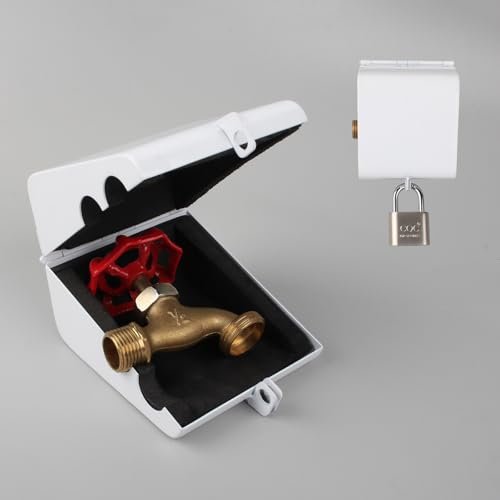 Outdoor Faucet Locking System with Padlock,Insulated Spigot Lock Cover,Garden Hose Bib Lockout,Freeze Protection,Prevents Water Theft and Stops Unauthorized Use of Water,FITS 1/2“ & 3/4” Faucets,White