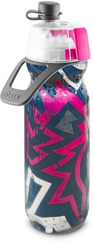 O2COOL Mist 'N Sip Misting Water Bottle 2-in-1 Mist And Sip Function With No Leak Pull Top Spout Reusable Sports Water Bottle - 20 oz (Graffiti Pink)