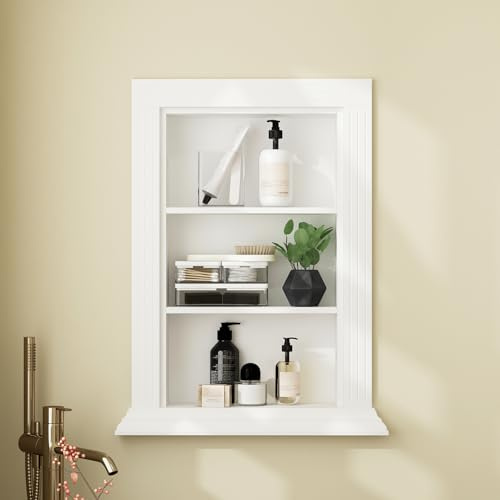 PREMTURE Recessed Wall Niche, 3-Tier Recessed Medicine Cabinet, In Wall Bathroom Cabinet Insert Shelf for Bathroom Living Room, No Assembly, White, 12.7 D × 47 W × 69.3 H cm