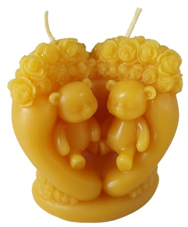 Bienenwachskerze Bärenpaar Rosenbank 8 cm Valentinstag Hochzeit — handgegossene Liebes-Figurenkerze, Made in Germany