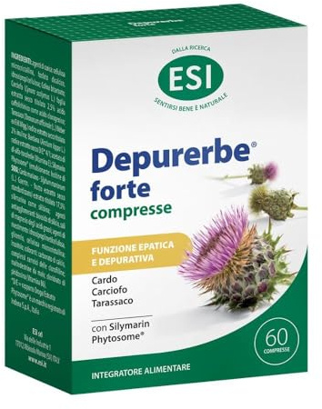 ESI, Depurerbe Forte Compresse, Integratore Alimentare Depurativo a Base di Estratto di Carciofo, Cardo Mariano e Tarassaco, Aiuta l'Organismo a Eliminare le Tossine Accumulate, 60 Compresse