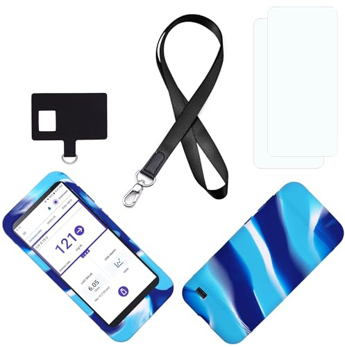 Premium Silicone Case Mixed Colors (Includes Lanyard + Lanyard Patch + Screen Protector) for Omnipod 5 Receiver (Continuous Glucose Monitoring) (Blue/White)