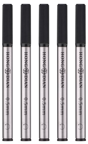 Hongdian M2 Tintenrollerminen, schnelltrocknende schwarze Tinte und 0,5 mm feine Spitze, kurzer Stil, kompatibel mit M2 Pocket Mini-Tintenroller, 5 Stück