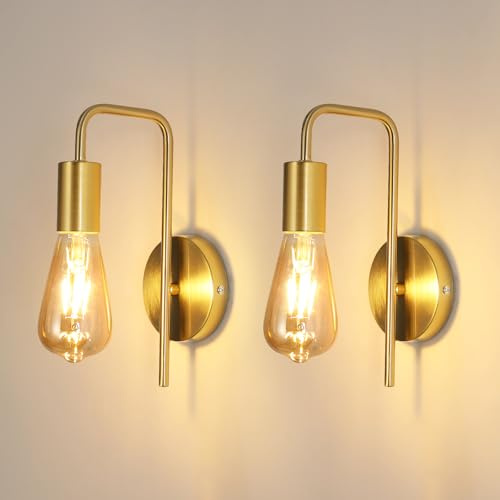 Osairous Wandleuchte Innen 2 Stücke, Industrielle Wandlampe aus Eisen, Retro Wandbeleuchtung für Schlafzimmer, Treppe, Bar, IP20, E27, Gold, Max 40W, Ohne Glühbirne