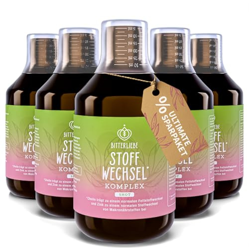 BitterLiebe Stoffwechsel * Shot - Mariendistel Artischocke Löwenzahn und L Carnitin zum Stoffwechsel beschleunigen * - Stoffwechselkur * mit Zink, Cholin und Bitterstoffe