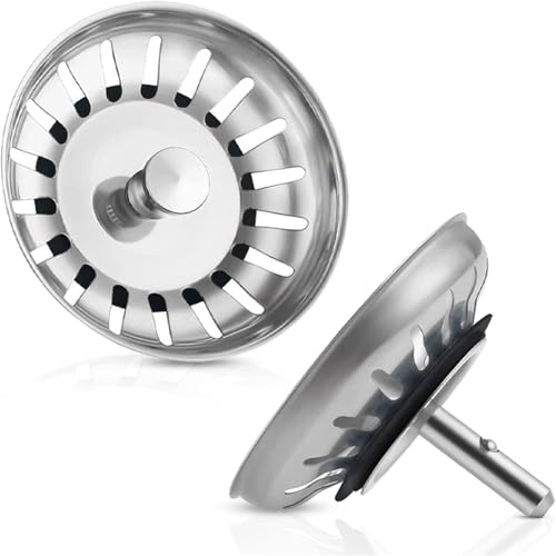 Wuyangcun Lot de 2 bondes d'évier en acier inoxydable 83 mm avec anneau en caoutchouc et écrou en plastique pour cuisine