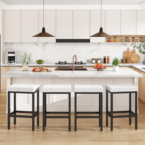 YMYNY Sedie Cucina Set da 4, 66 cm Sgabelli Cucina Bar Moderni Design, Bianchi Sgabelli Bar con Gamba in Metallo, Sgabello Cucina Alto per Penisola Isola Cucina, HBS514W-2
