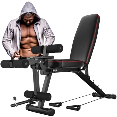 Weyot Panca Palestra, Panca Pesi Multiuso con Estensore per Le Gambe, Pancas Piana Regolabile in più Posizioni per Allenamento della Forza, Esercizi con ManubriBlack,48 * 162 * 111CM