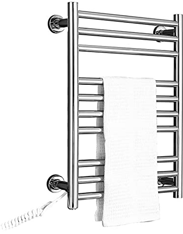 LYMGRZ Scaldasalviette Elettrico, radiatore scaldasalviette da Parete per Bagno, scaldasalviette Elettrico in Acciaio Inox 304 e Fibra di Carbonio, Nero, cablato (con Spina Luminosa)