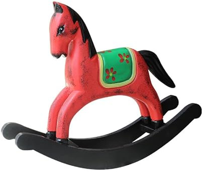 Nordic Vintage Schaukelpferd Skulptur Statue - Rote hölzerne dekorative Ornamente für Heimdekoration, Retro-Kunstpferd-Dekofigur für Wohnzimmer, Kinderzimmer, Tischplatte oder saisonales Arrangement