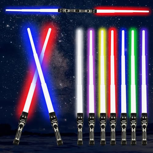 Ycaaeo 4 Piezas Espada Láser para Niños, Sable de Luz Star Wars, Espada Láser 2 En 1 Telescópica y Plegable, Laser 7 Colores con Sonido, Regalos para niños y niñas