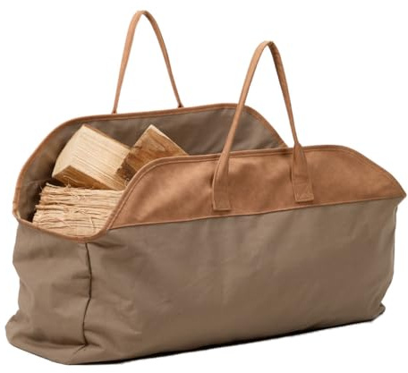 Green Canvas Heavy Duty Log Bag Wood Store Log Holder Bag with Handles | Fireside, Fireplace, Kindling, Firewood Storage, Fireplace Bag