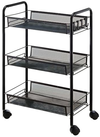 Unibos | 3-Tier Rolling Cart, Easy Assemble Mobile Storage Multipurpose Trolley On Wheels, Slide Out Utility Cart Shelving Units Kitchen Bathroom Laundry Room