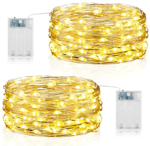 Lichterkette Batterie Timer, 2 Stück 5M 50er Led Lichterkette mit Batterie, LED Lichterketten Innen Kupferdraht für Weihnachten Schlafzimmer Party Garten DIY Hochzeit Zimmer Dekoration