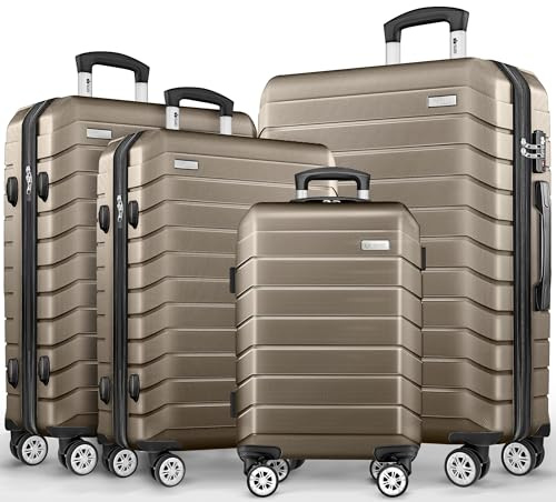 tillvex® Kofferset 4-teilig + Gepäckwaage, 2X Koffergurte & 4X Anhänger | Hartschale Reisekoffer Set 4x 360° Rollen | Trolley Gepäck Koffer mit TSA Schloss | Rollkoffer Hartschalenkofferset S-M-L-XL