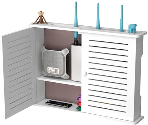AVSMGP Armario Para Guardar Router Wifi - Armario Para Ocultar Router Y Módem - Caja Organizadora Para Gestión De Módem WPC - Organizador Para Ocultar Cables - Para El Hogar Y La Oficina,39CM/15.4INCH