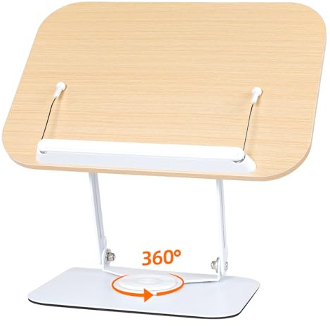 Buchständer zum Lesen, verstellbarer Buchhalter mit 360° drehbarer Basis und elastischen Seitenclips, faltbarer Kochbuchständer für Büro, Küche, Schule, Lehrbuch, Rezept, Magazin, Tablet