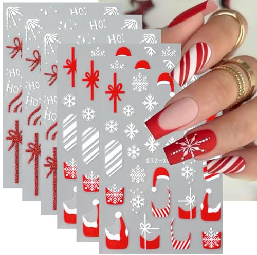 Nagelsticker Weihnachten, 6PCS Nail Art Sticker Weihnachten, Nagelaufkleber Selbstklebend Weihnachtens, Nagelsticker Silvester Winter Weihnachtsnagelaufkleber, für DIY Nagel Kunst Dekoration (A)