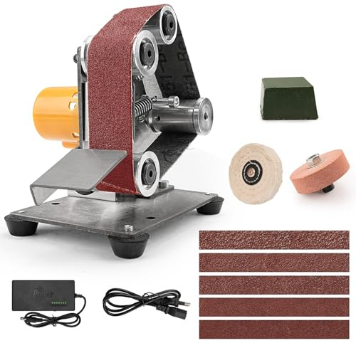 SI FANG Mini Elektrisch Bandschleifer Stationaer mit Schleifband für Messer | 330x30mm Schleifbänder, 7-stufige Einstellung Schleifmaschine, Messerschärfer Klein