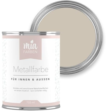 miafarben Metallfarbe ohne Schleifen matt 5L (Feine Mandelcreme) | Metalllack für innen und außen - rostschützend, wetterfest und wasserbasiert - für Zaun, Geländer & Gartenmöbel