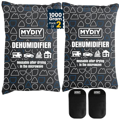 MY DIY Reusable Car Dehumidifier Bag 1000g with Non-Slip Dashboard Mat -2 PackPortable Dehumidifier for Car Reduces Condensation – Portable Moisture Absorber for Cars, Caravans, Boats & Home