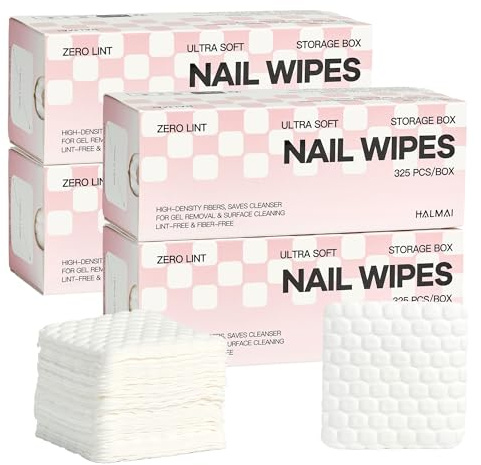 HALMAI 1300 Stück Fusselarme Nageltücher, Acetonfrei, Für Aceton Geeignete Nagellack-Entferner-Pads mit Water-Lock, Hohe Saugfähigkeit, Für Gel- & Acrylnägel, Mit Aufbewahrungsbox