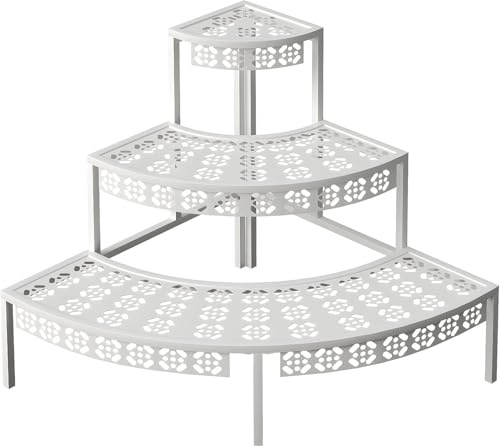 Blumenständer, Pflanzenregal aus Metall, 3 Stufen Pflanzenständer, Blumentreppe mit Großer Kapazität, Blumenregal für Outdoor Indoor Balkon Garten, Modernes Regal für Zimmerpflanzen (Weiß, Halbkreis)