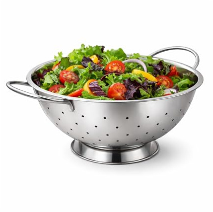 Stainless Steel Colander 24cm with Two Robust Handles – Heavy Duty Metal Kitchen Strainer with Stable Base – Pasta, Rice & Vegetable Drainer for Home & Commercial Kitchens