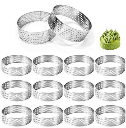 Wonuante 12 Pièces Moules à Tartelette, 6cm Cercle a Tarte Perforé | Acier Inoxydable, pour Gâteaux, Mousse