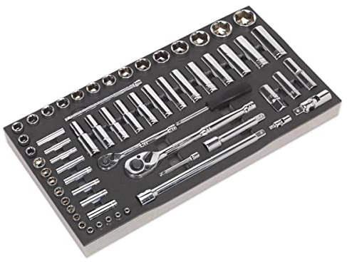 Sealey S01122 Metric Tool Tray with Socket Set, 1/4/1/2 Square Drive, 62 Pieces
