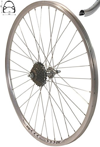 Redondo 26 Zoll Hinterrad Laufrad Hohlkammer V-Prof Felge + 7-Fach Kranz Silber