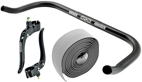 Bullhorn Fixie Singlespeed racercykel triathlon-styre svart 400 mm med bromsspak och grått styrband