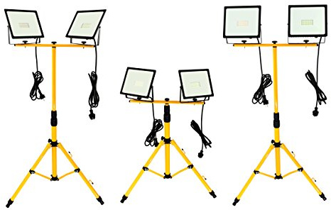 Trango - 2x 50Watt LED Arbeitstrahler - Baustrahler G1504-503W*2-2700K warm-weiß - Inkl. je 3m Zuleitung - Stativ Höhenverstellbar 66-170cm - Arbeitsleuchte