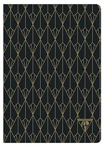 Clairefontaine 192136C Notizbuch Neo Deco Herbst Winter Kollektion, mit Fadenbindung, 14, 8 x 21 cm, 48 Blatt, elfenbeinfarbiges Papier, 90 g, liniert, 1 Stück, Schwarz mit Diamant Motiven