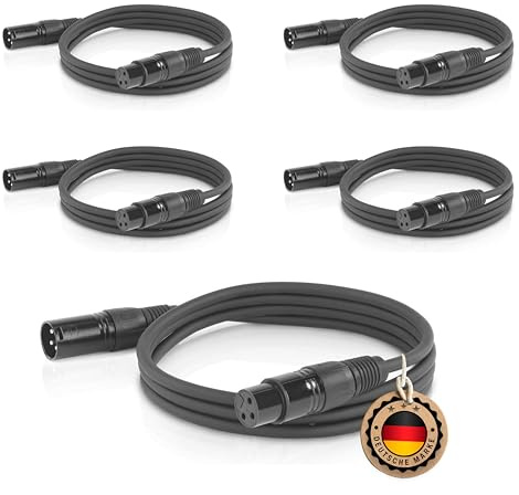 ETEC Professional 5x XLR Audio Kabel 3m Mikrofonkabel DMX OFC-Kupfer symmetrisch schwarz Stecker Buchse Lichttechnik Datenübertragung Musik Sound