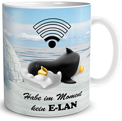 TRIOSK Pinguin Tasse Kein Elan mit Spruch lustig Geschenk für Arbeit Büro Frauen Freundin Kollegin Pinguinliebhaber, Keramik 300ml