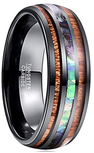 Vakki Männer Abalone Muschel Ring 8mm Wolfram Holzring Versprechensring Verlobungsring Größe 56(17.8)