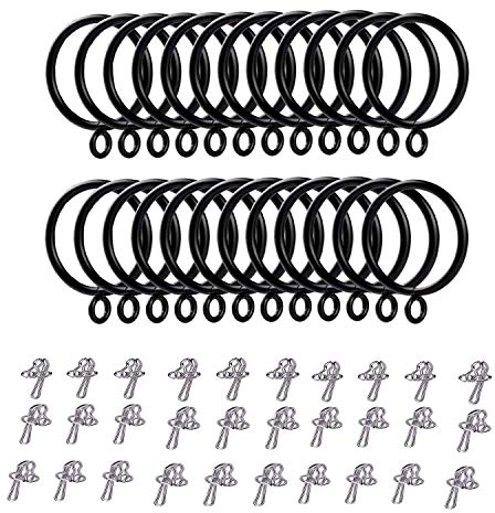 24 Stück Vorhang Ringe,Gardinenringe Schwarz Inner Diameter 38mm, Metal Vorhang Clip Gardinenstange und 30 Metall Vorhang Gardine Stift Haken für Fenster Tür Duschvorhang(schwarz)