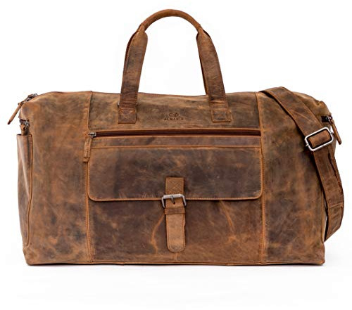 ALMADIH Echt Leder Reisetasche Herren 17 Zoll mit Laptopfach - Sporttasche Aiko braun Vintage - Weekender Handgepäck Gym Fitnesstasche Trainingstasche Damen Leder Umhängetasche (Aiko BV)
