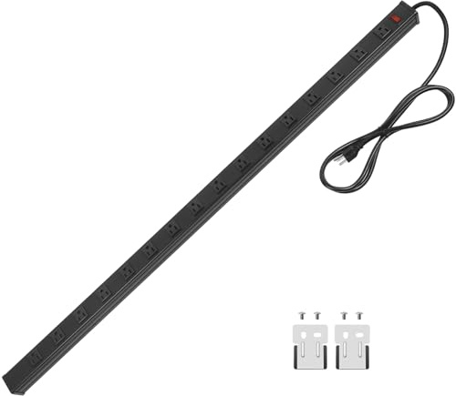 CCCEI Long Heavy Duty Metal Power Strip, 16 Outlet Large Industrial Multi Wide Strip for Garage Workshop, Extension Cord with Multiple Outlets, 15A, 125V, 1875W. 6 FT, Black.