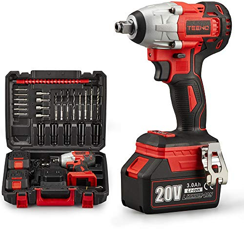 TEENO 20V Brushless Lithium-Ion Impact Wrench,2×3.0Ah Batteries, Charger, 3pcs Sockets, 1/2 Inch, 320NM