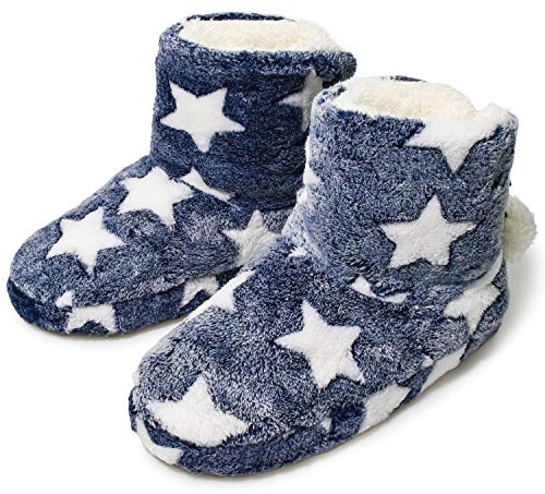 AONEGOLD Zapatillas de Estar por Casa para Mujer Invierno Suaves y Cálidas Forro Invierno Botas Interiores Antideslizante Pantuflas(Azul,Tamaño 38-39)