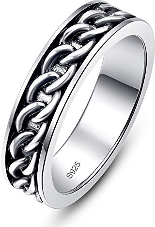 BONLAVIE Herren Spinner Kettenring Massiv 925 Sterling Silber Schmuck Band Täglicher Ring mit Geschenkbox für Ihn Comfort Fit Größe62(19.7)