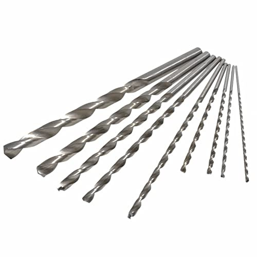 VergilSon 9 Stück 150–2000 mm extra langer Hochgeschwindigkeitsstahl, HSS-Spiralbohrer-Set, Durchmesser 2–10 mm, hohe Härte, Spiralbohrer für Holz, Kunststoff und Aluminium